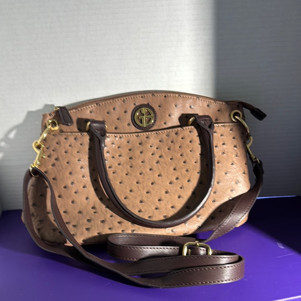 Giani Bernini Brown Shoulder Bag with Ostrich Texture